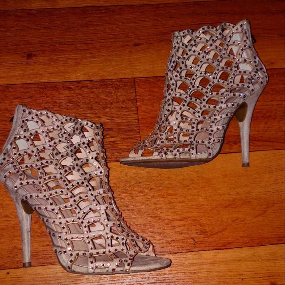 Zigisoho Lattice Sparkle Studed Heals Tan Size 7